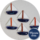 Painted Wood Blue Sailing Boats - 8 Pack